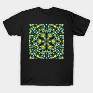 Psychedelic Kaleidoscope Blue and Yellow T-Shirt